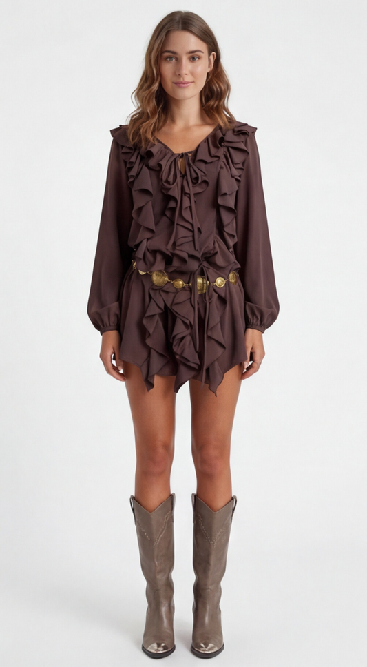 THEA- Vestido Midi Asimétrico Fruncido