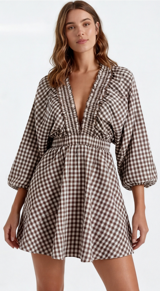 DAISY- Vestido Mini Gingham con Escote Profundo