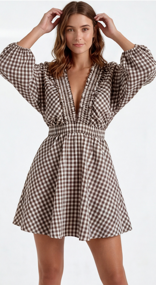 DAISY- Vestido Mini Gingham con Escote Profundo
